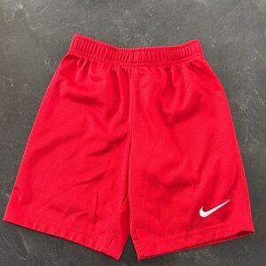 Nike Kids Bright Red Mesh Athletic Shorts with White Swoosh